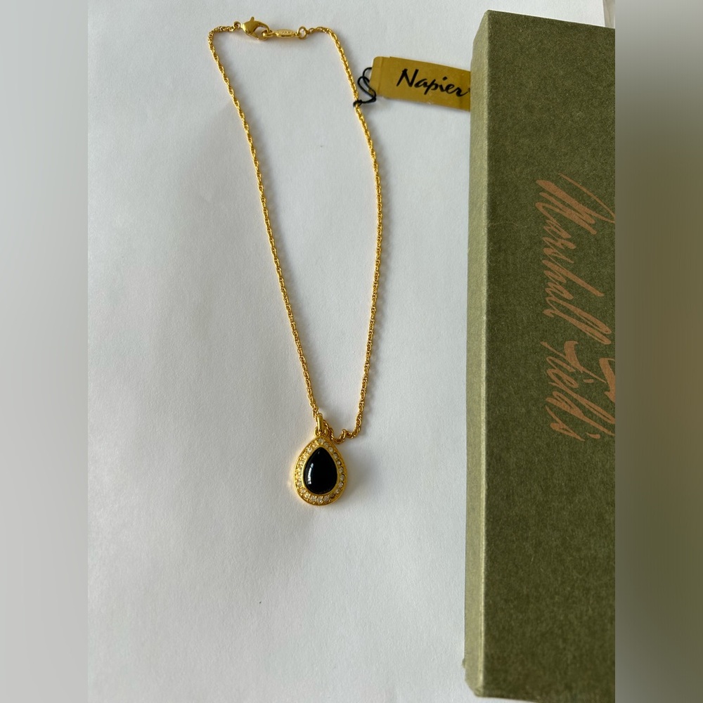 Napier Gold Tone and Black Pendant Necklace